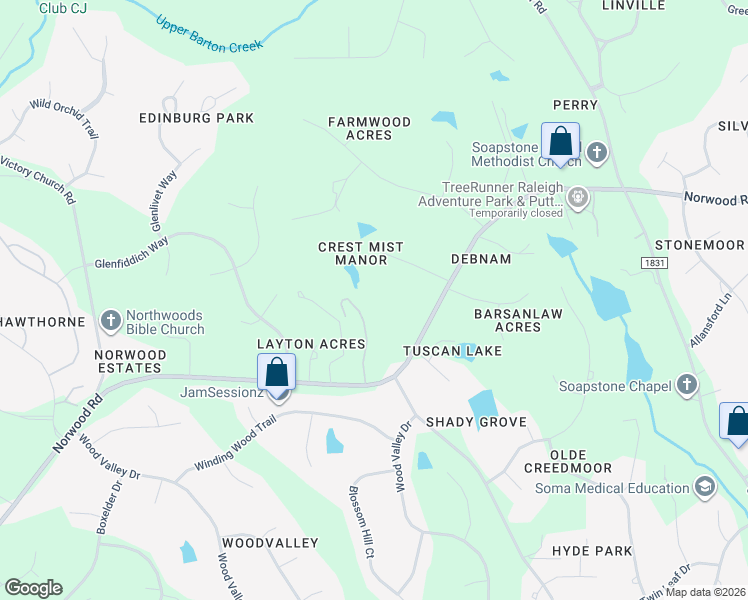 map of restaurants, bars, coffee shops, grocery stores, and more near 5640 Blackhawk Road in Raleigh