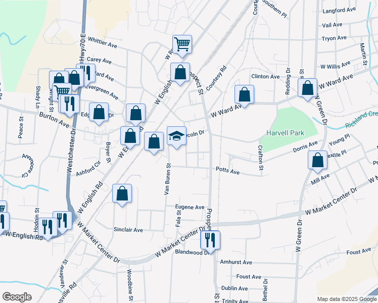 map of restaurants, bars, coffee shops, grocery stores, and more near 315 Wrightenberry Street in High Point