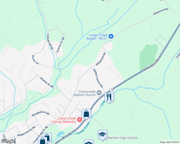 map of restaurants, bars, coffee shops, grocery stores, and more near 182 Wildwood Road in Lenoir