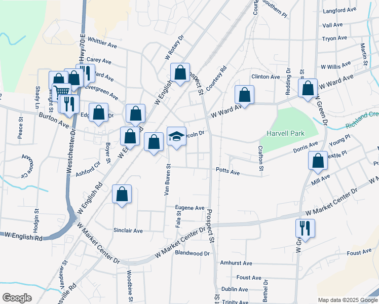 map of restaurants, bars, coffee shops, grocery stores, and more near 315 Wrightenberry Street in High Point