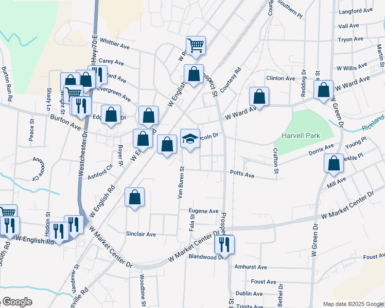 map of restaurants, bars, coffee shops, grocery stores, and more near 320 Wrightenberry Street in High Point