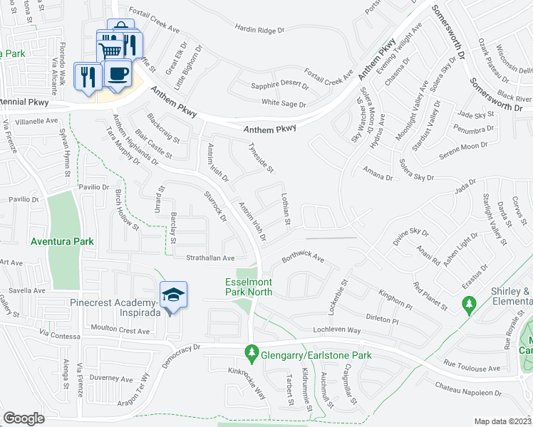 map of restaurants, bars, coffee shops, grocery stores, and more near 2769 Struan Avenue in Henderson