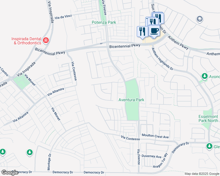 map of restaurants, bars, coffee shops, grocery stores, and more near 2551 Atalore Street in Henderson