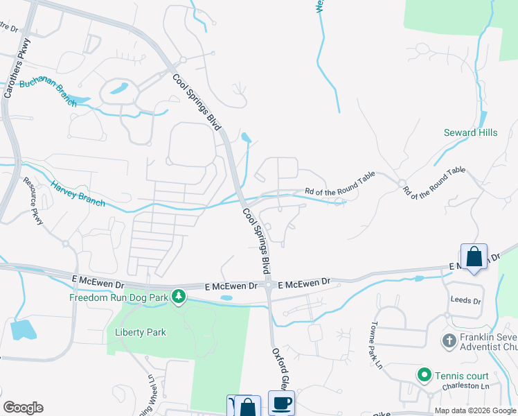 map of restaurants, bars, coffee shops, grocery stores, and more near 487 Beauchamp Circle in Franklin