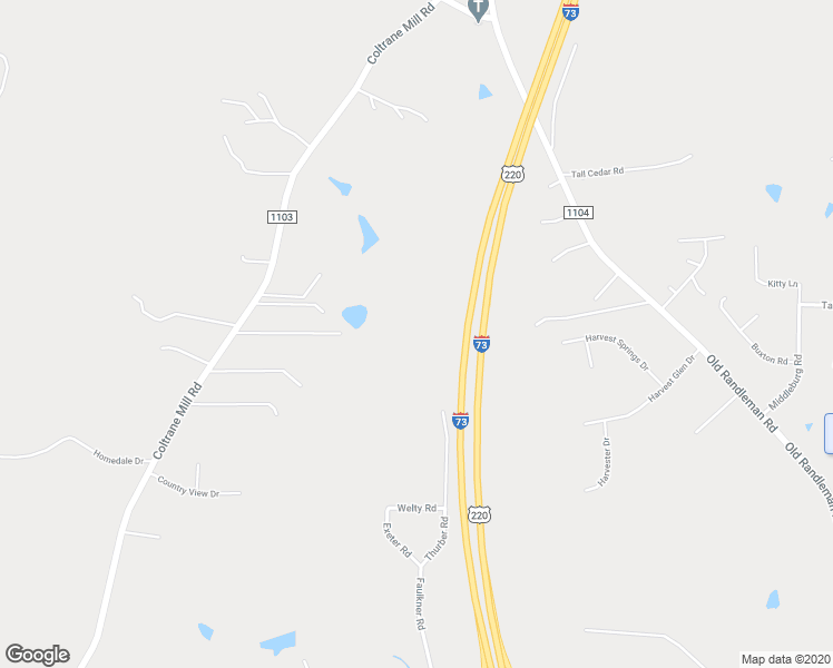 map of restaurants, bars, coffee shops, grocery stores, and more near 6700 Thurber Road in Randleman