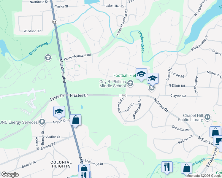 map of restaurants, bars, coffee shops, grocery stores, and more near 700 North Estes Drive in Chapel Hill