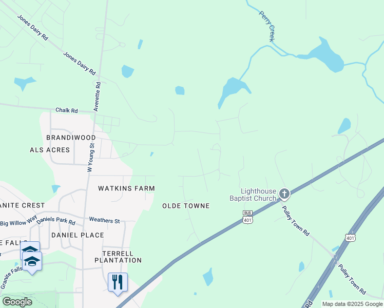 map of restaurants, bars, coffee shops, grocery stores, and more near 105 Allie Bell Lane in Rolesville