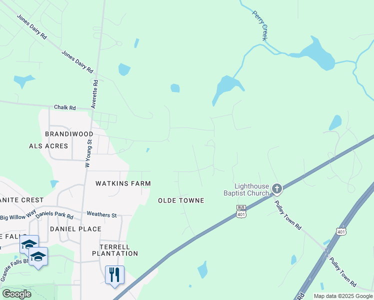 map of restaurants, bars, coffee shops, grocery stores, and more near 105 Allie Bell Lane in Rolesville