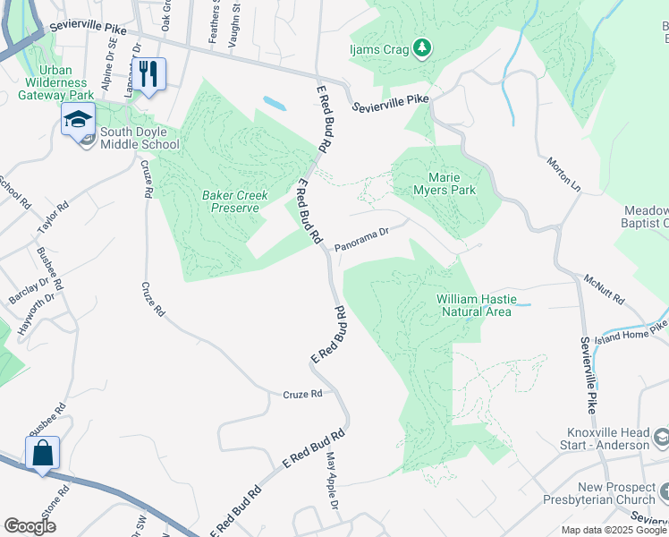 map of restaurants, bars, coffee shops, grocery stores, and more near 516 East Red Bud Road in Knoxville