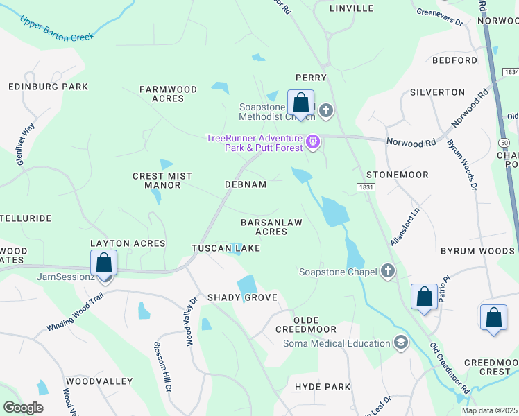 map of restaurants, bars, coffee shops, grocery stores, and more near 12912 Barsanlaw Drive in Raleigh