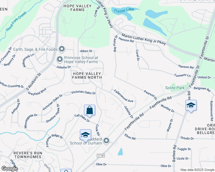 map of restaurants, bars, coffee shops, grocery stores, and more near 7 Ingram Court in Durham