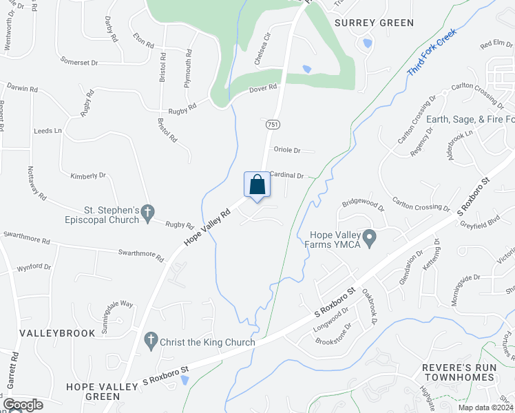 map of restaurants, bars, coffee shops, grocery stores, and more near 60 Willow Bridge Drive in Durham