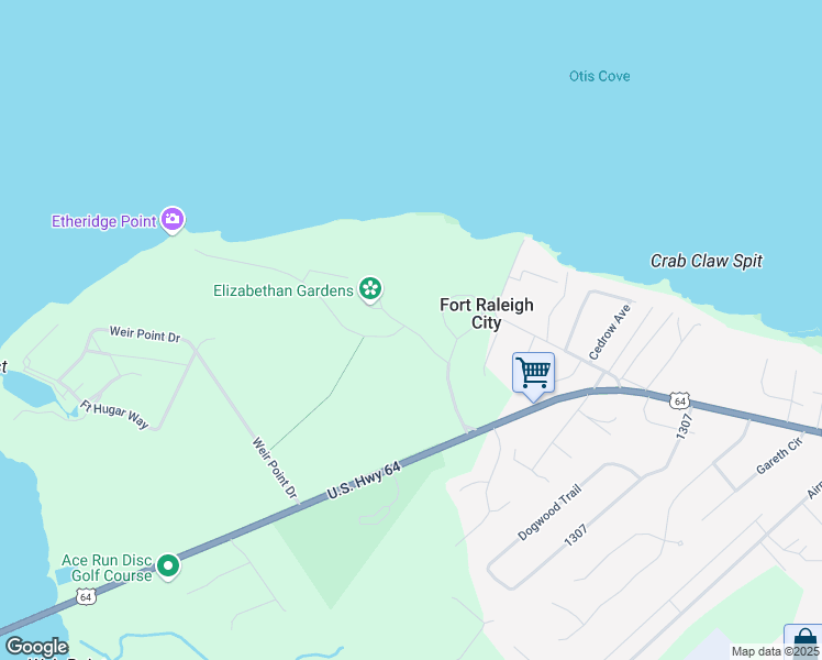 map of restaurants, bars, coffee shops, grocery stores, and more near 1411 National Park Drive in Manteo