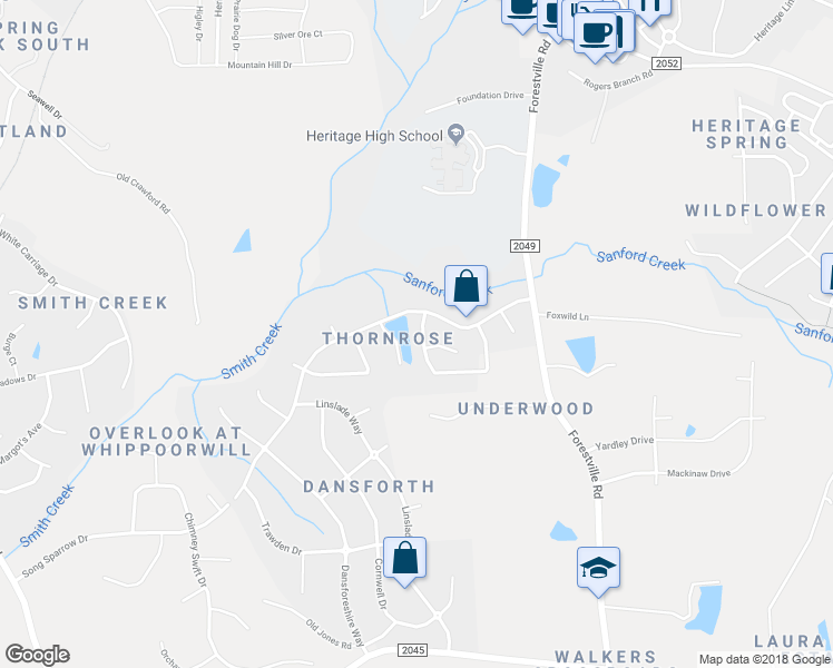 map of restaurants, bars, coffee shops, grocery stores, and more near 1533 Lindenberg Square in Wake Forest