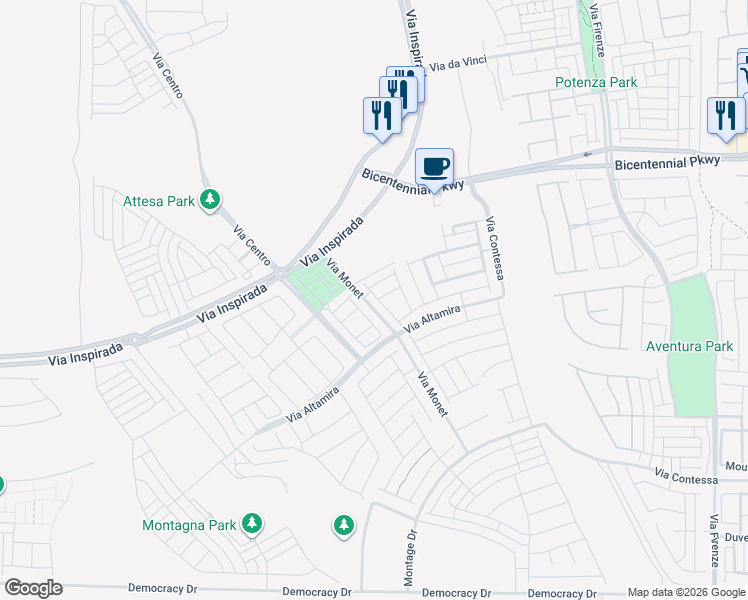 map of restaurants, bars, coffee shops, grocery stores, and more near 2531 Venetia Pointe Street in Henderson