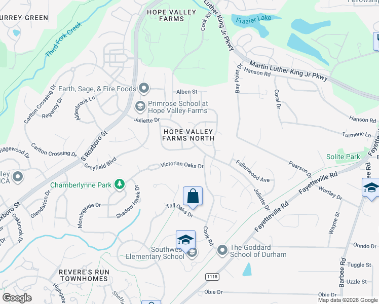 map of restaurants, bars, coffee shops, grocery stores, and more near 108 Victorian Oaks Drive in Durham