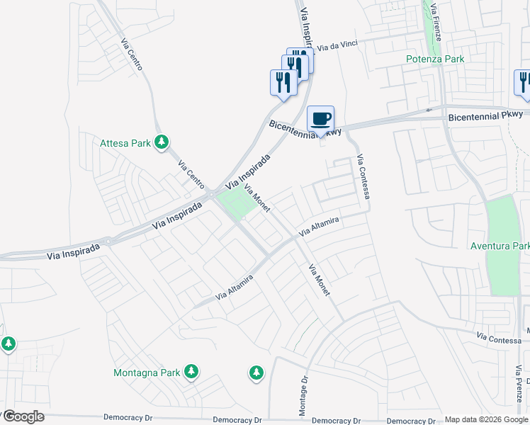 map of restaurants, bars, coffee shops, grocery stores, and more near 3316 Via Altamira in Henderson