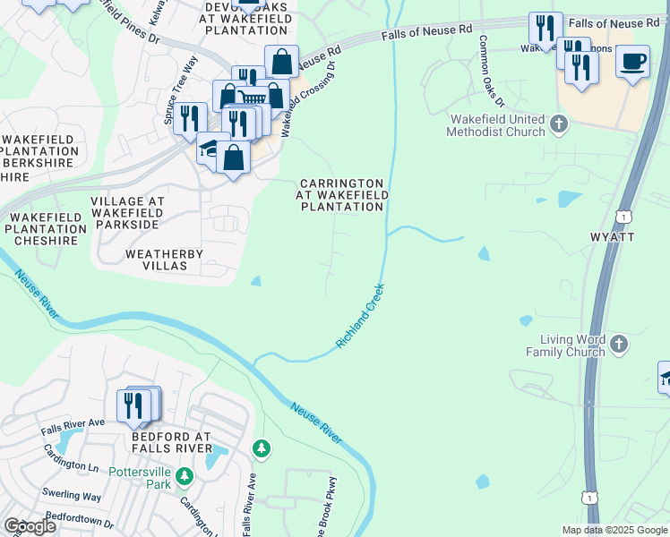 map of restaurants, bars, coffee shops, grocery stores, and more near 2901 Northop Court in Raleigh