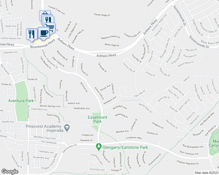 map of restaurants, bars, coffee shops, grocery stores, and more near 2753 Struan Avenue in Henderson