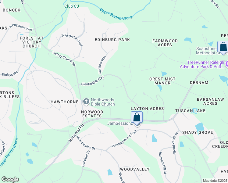 map of restaurants, bars, coffee shops, grocery stores, and more near 12204 Galway Drive in Raleigh