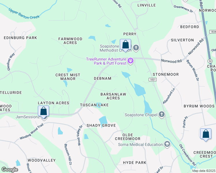 map of restaurants, bars, coffee shops, grocery stores, and more near 12912 Barsanlaw Drive in Raleigh
