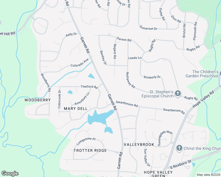 map of restaurants, bars, coffee shops, grocery stores, and more near 6021 Garrett Road in Durham