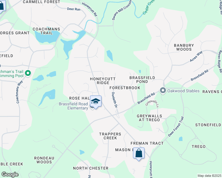 map of restaurants, bars, coffee shops, grocery stores, and more near 5500 Peakton Drive in Raleigh