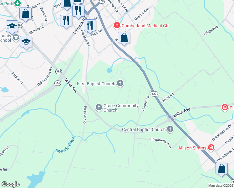 map of restaurants, bars, coffee shops, grocery stores, and more near 167-799 Bible Way in Crossville
