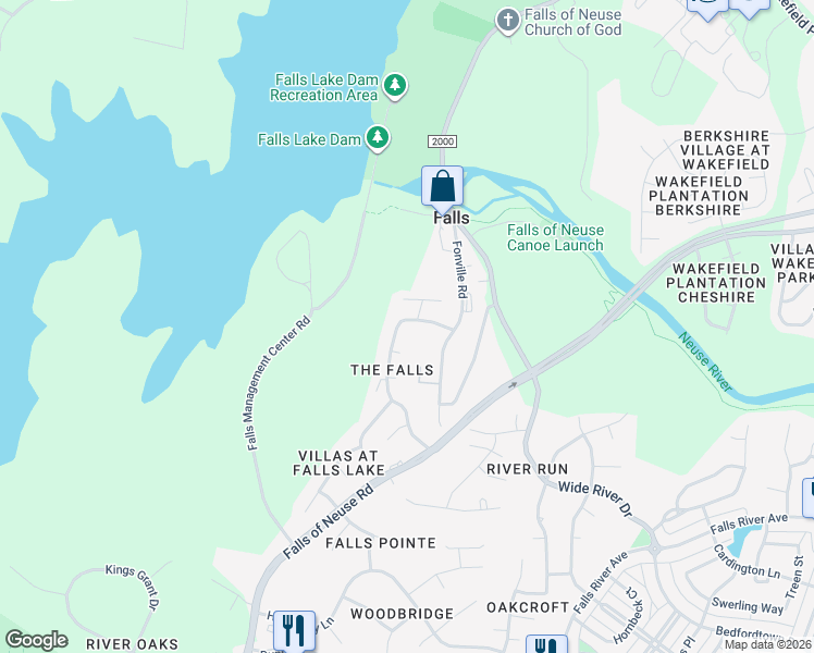 map of restaurants, bars, coffee shops, grocery stores, and more near 9636 Waterwood Court in Wake Forest