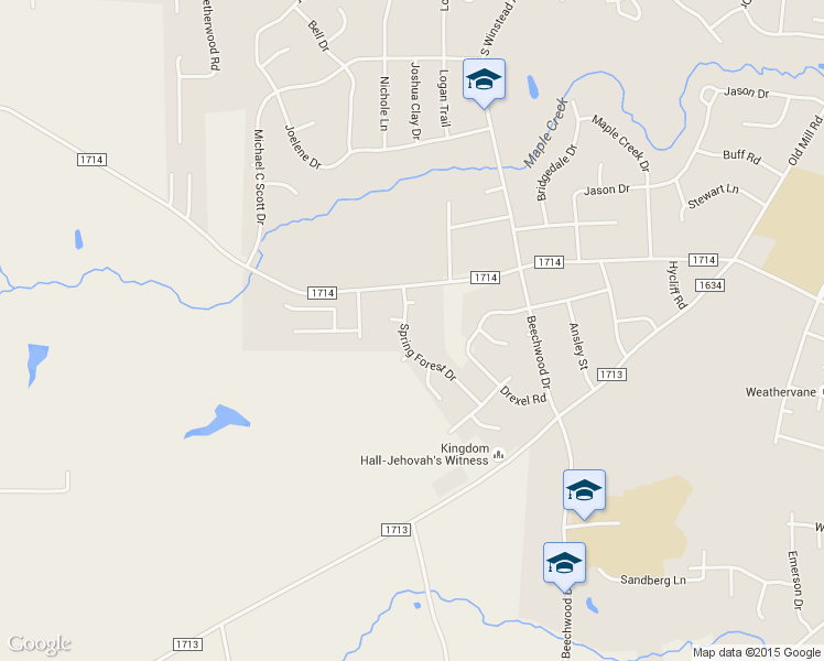 map of restaurants, bars, coffee shops, grocery stores, and more near 1105 Spring Forest Drive in Rocky Mount