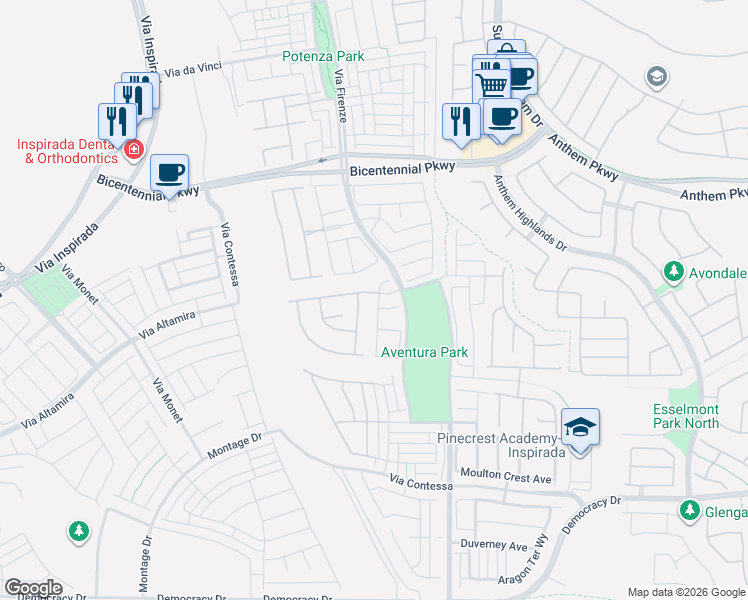 map of restaurants, bars, coffee shops, grocery stores, and more near 2527 Ballatore Street in Henderson
