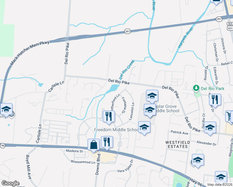 map of restaurants, bars, coffee shops, grocery stores, and more near 625 Rutherford Lane in Franklin