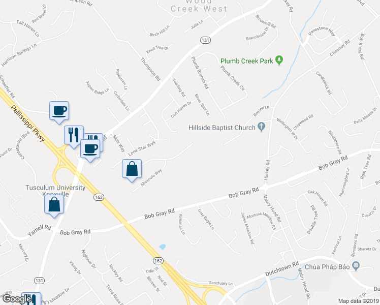 map of restaurants, bars, coffee shops, grocery stores, and more near 1528 Sails Way in Knoxville