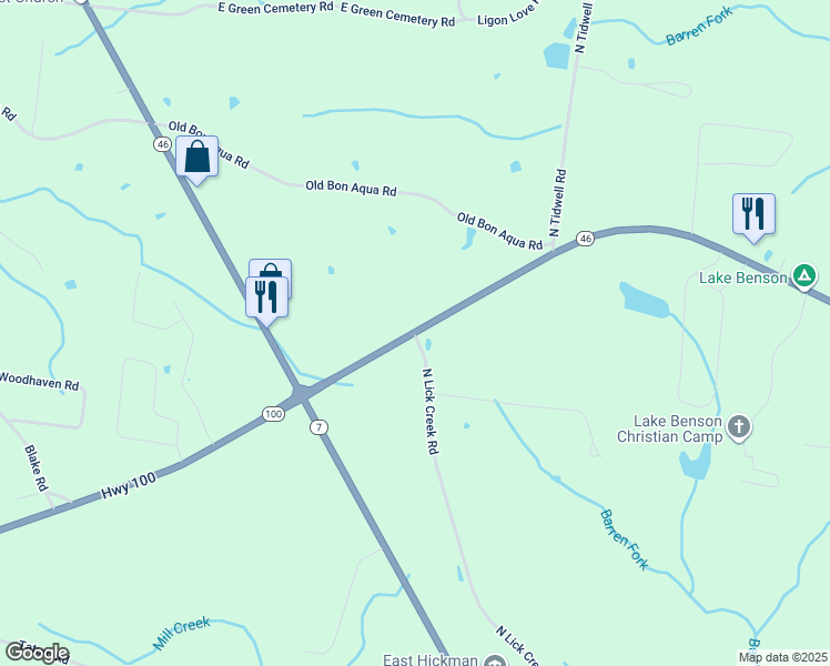 map of restaurants, bars, coffee shops, grocery stores, and more near 5745 Tennessee 46 in Bon Aqua