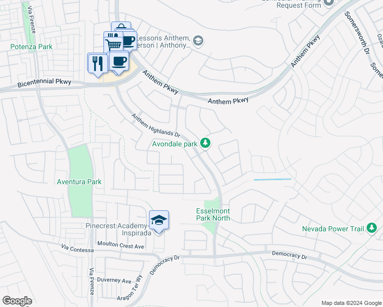 map of restaurants, bars, coffee shops, grocery stores, and more near 2427 Antrim Irish Drive in Henderson