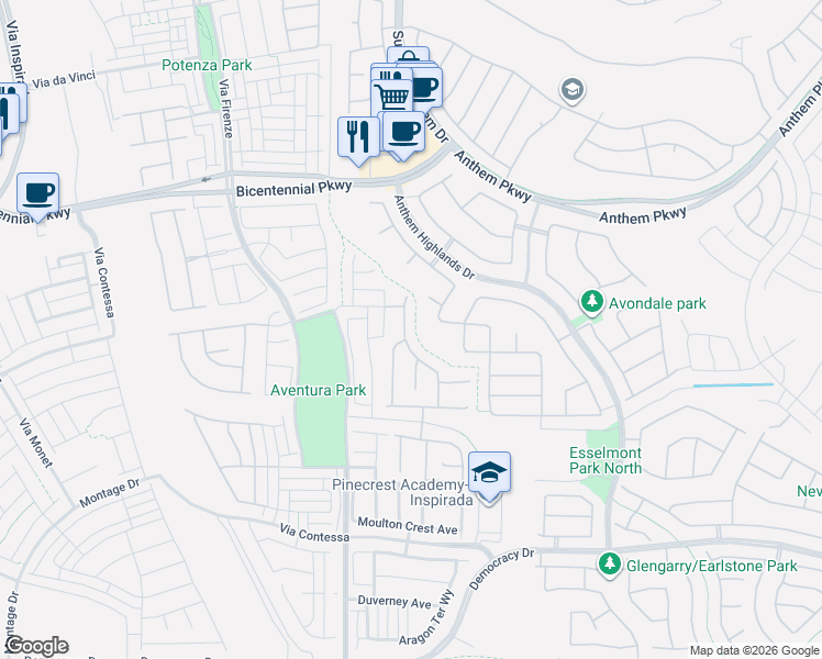 map of restaurants, bars, coffee shops, grocery stores, and more near 2983 Strathspey Court in Henderson