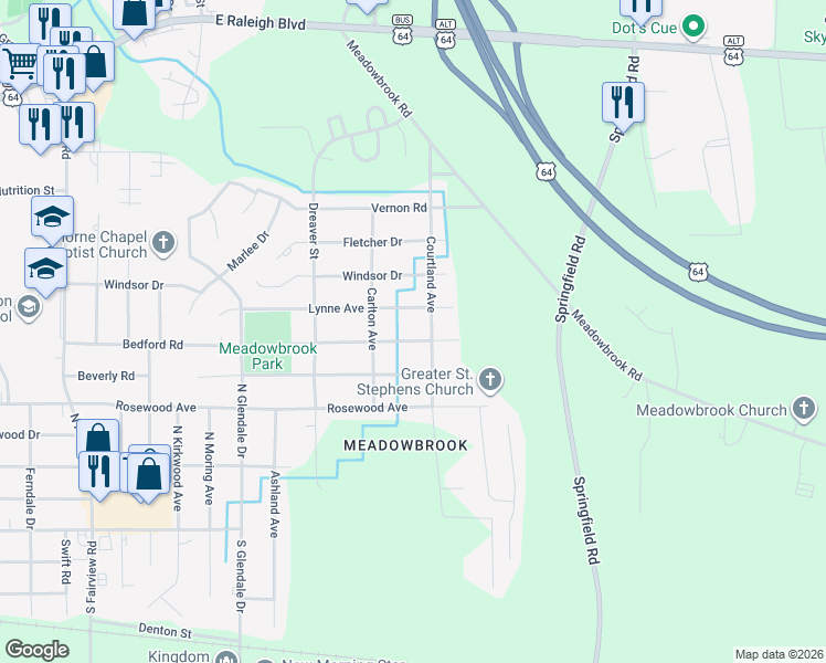 map of restaurants, bars, coffee shops, grocery stores, and more near 1929 Lynne Avenue in Rocky Mount