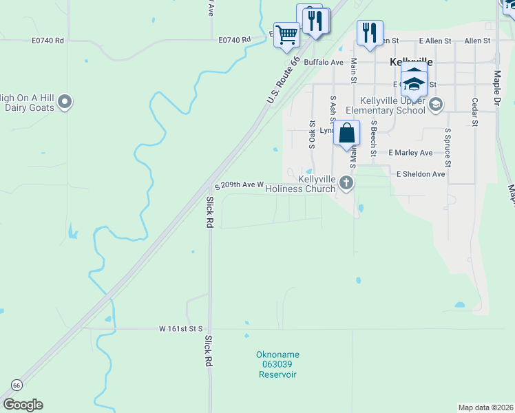 map of restaurants, bars, coffee shops, grocery stores, and more near South 209th Avenue West in Kellyville