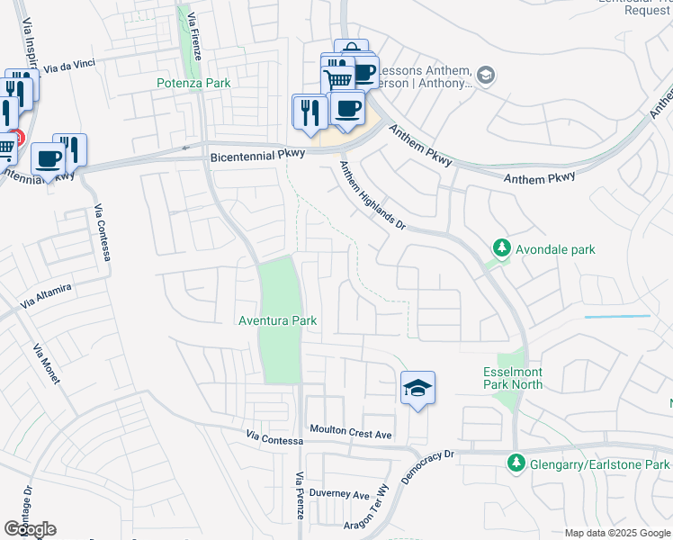 map of restaurants, bars, coffee shops, grocery stores, and more near 2505 Bankhurst Street in Henderson
