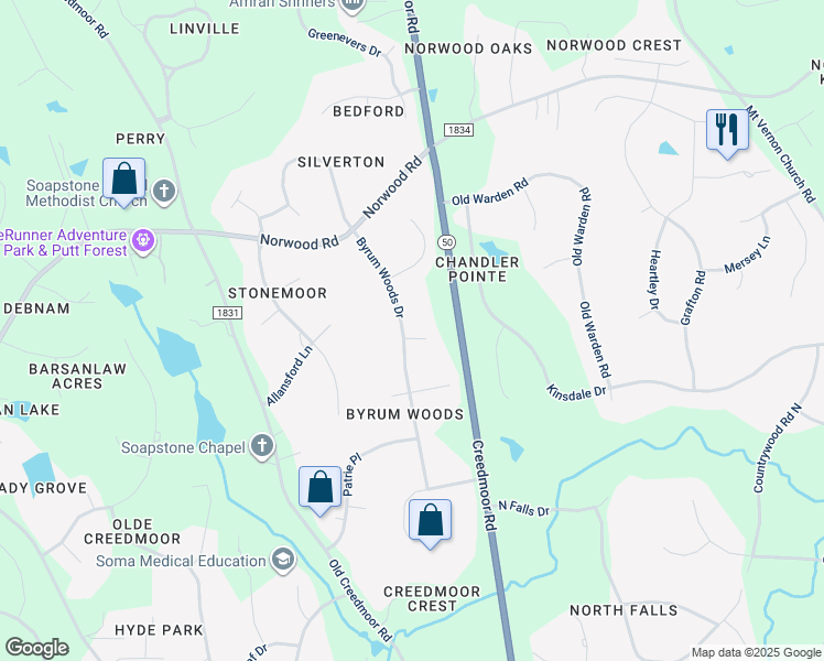 map of restaurants, bars, coffee shops, grocery stores, and more near 2904 Kenwick Court in Raleigh