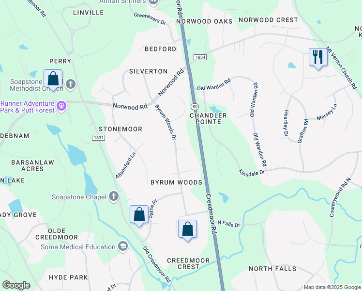 map of restaurants, bars, coffee shops, grocery stores, and more near 2904 Kenwick Court in Raleigh