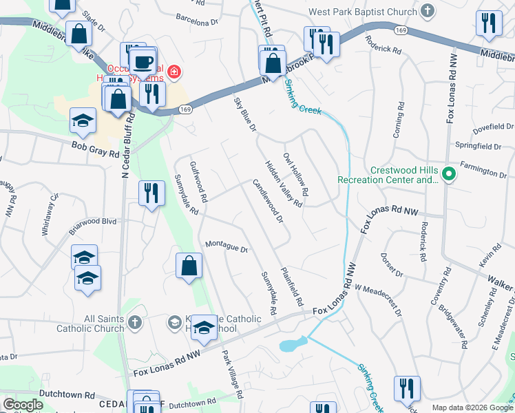 map of restaurants, bars, coffee shops, grocery stores, and more near 736 Plainfield Road in Knoxville