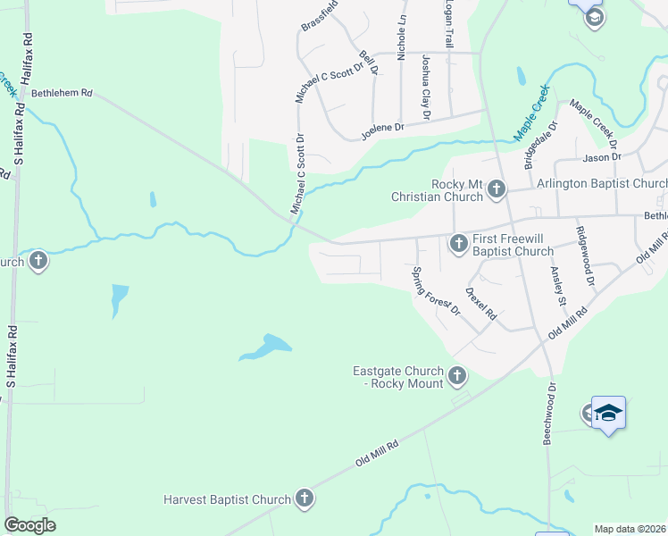 map of restaurants, bars, coffee shops, grocery stores, and more near 136 Beth Eden Court in Rocky Mount