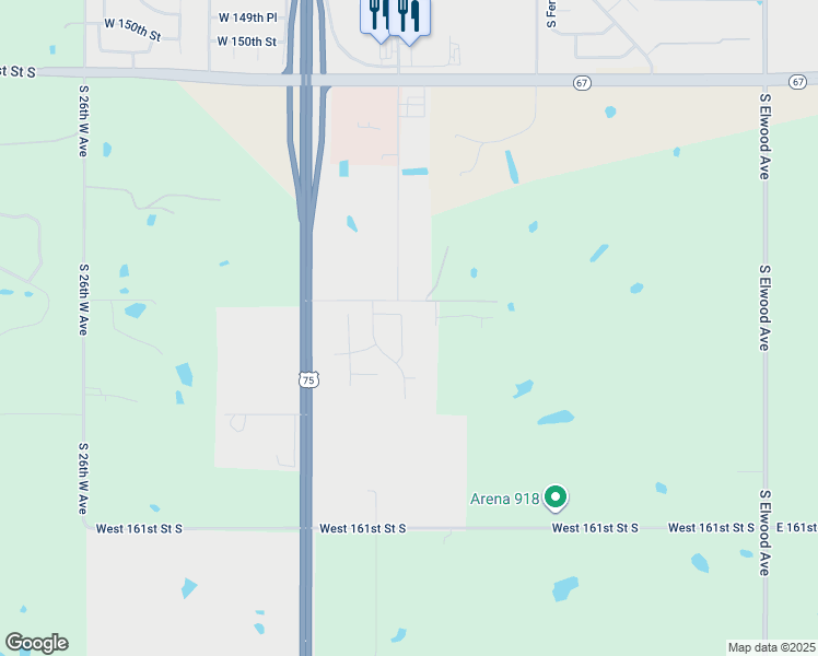 map of restaurants, bars, coffee shops, grocery stores, and more near 15609 South College Avenue in Glenpool