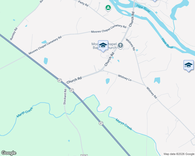 map of restaurants, bars, coffee shops, grocery stores, and more near 5932 Church Road in Graham