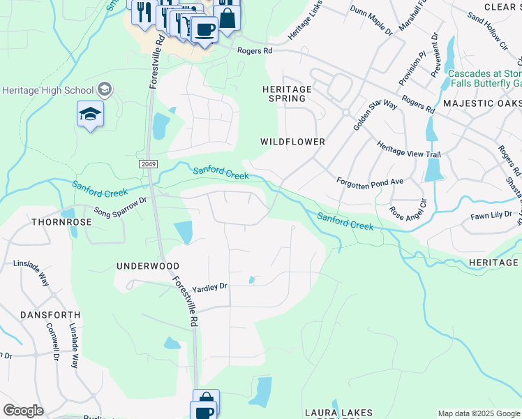 map of restaurants, bars, coffee shops, grocery stores, and more near 464 Heritage Regency Drive in Wake Forest
