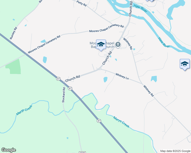map of restaurants, bars, coffee shops, grocery stores, and more near 5932 Church Road in Graham