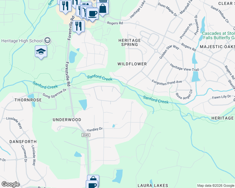 map of restaurants, bars, coffee shops, grocery stores, and more near 464 Heritage Regency Drive in Wake Forest