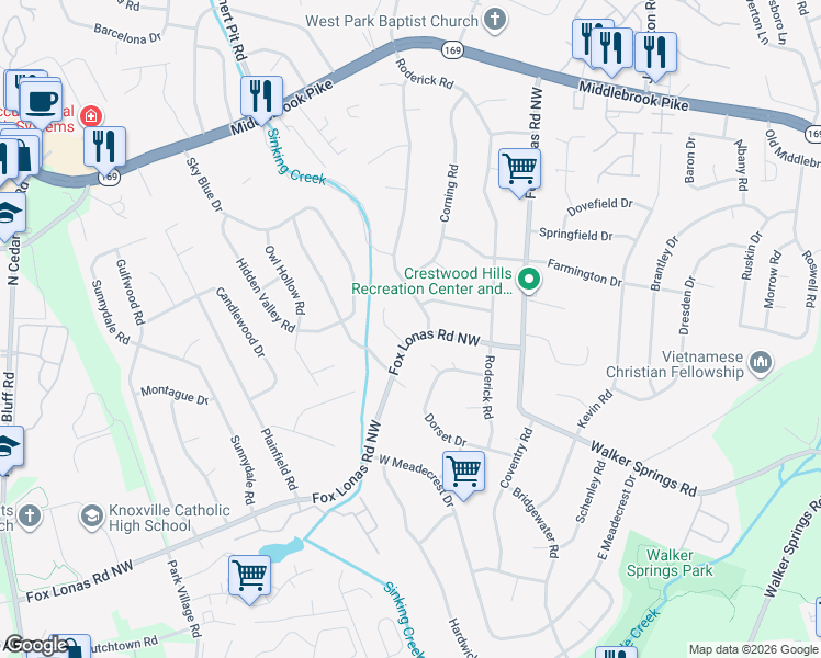 map of restaurants, bars, coffee shops, grocery stores, and more near 912 Danville Circle in Knoxville