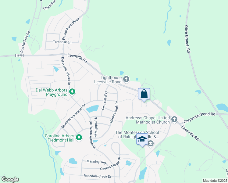 map of restaurants, bars, coffee shops, grocery stores, and more near 1115 Hines Forest Drive in Durham